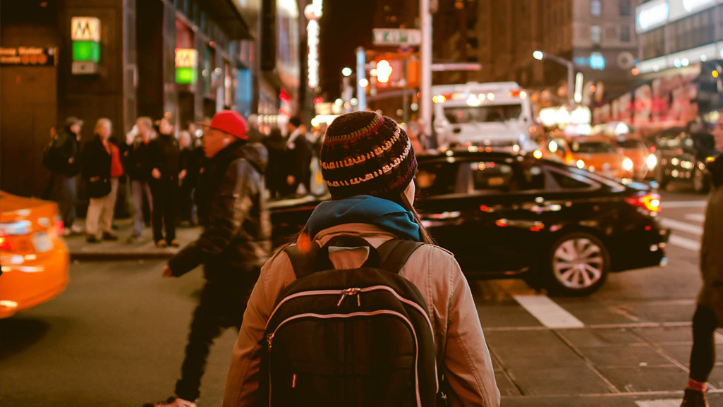 Woman walking in the streets of a city