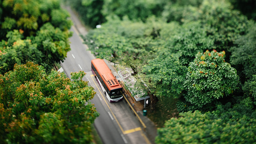 Elektrobus im Wald